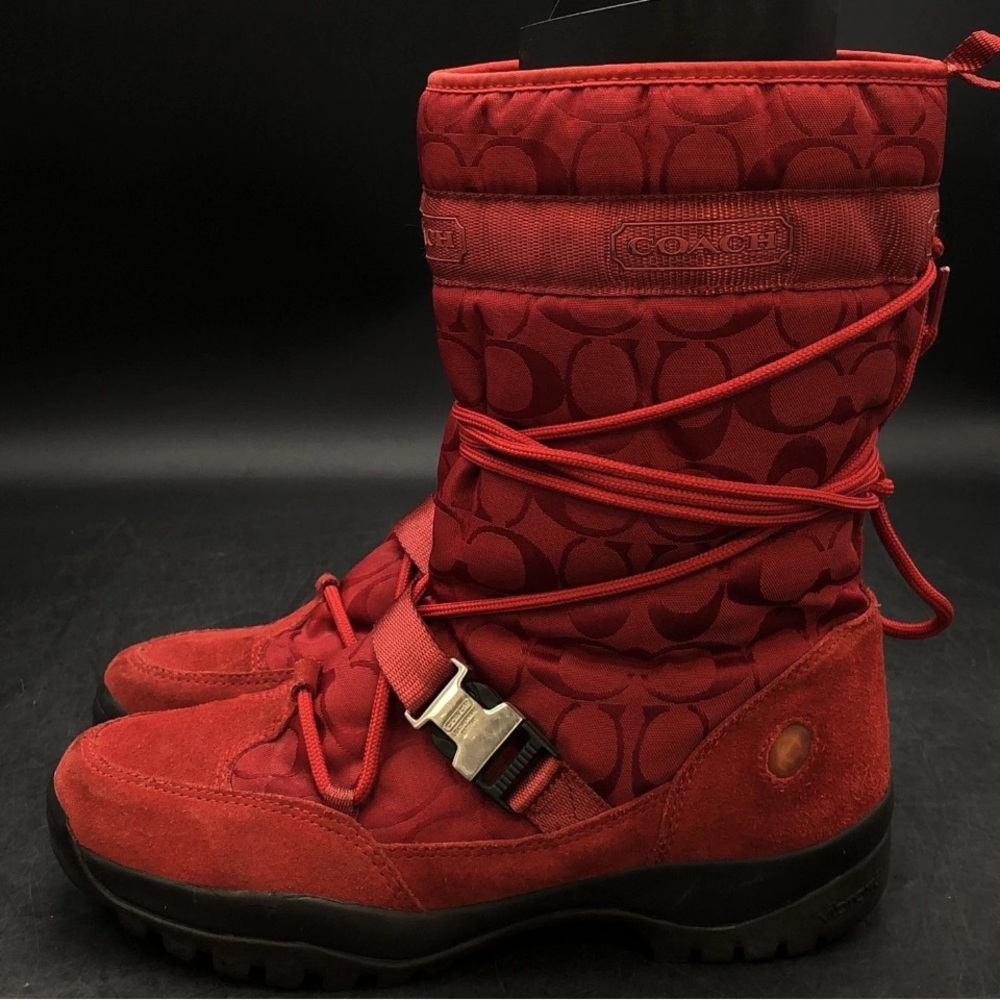 Coach SELA Women's SZ 9.5 Sig Monogram Vibrant Red Winter Boots. EUC. - Picture 3 of 8